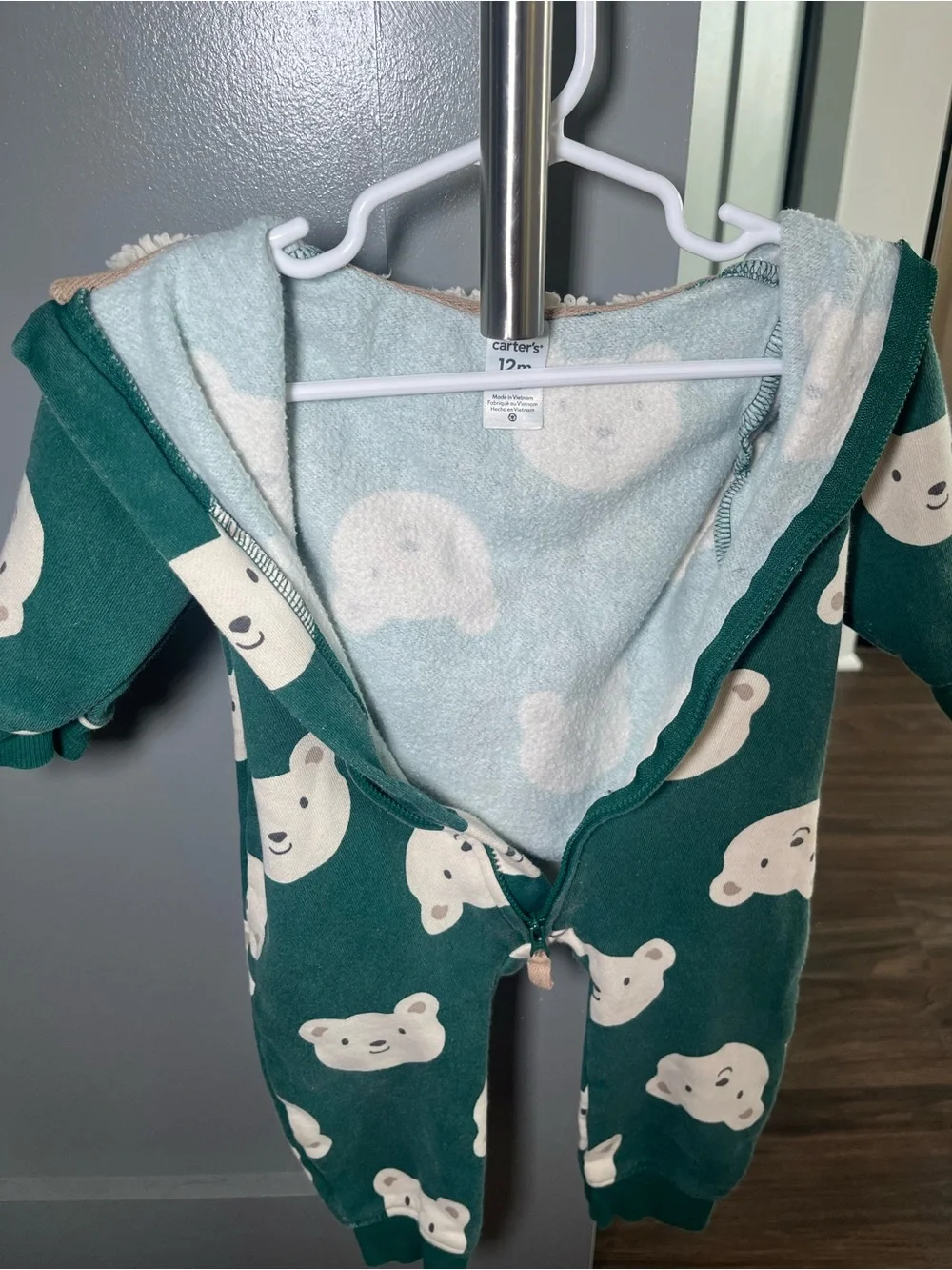 Carter's Dark Green Bear-Print Hooded One-Piece
